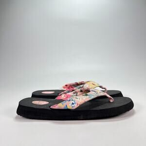 Floopi Isabella Black Pink Yoga Mat Floral Flip Flops Summer Beach Womens Size 6